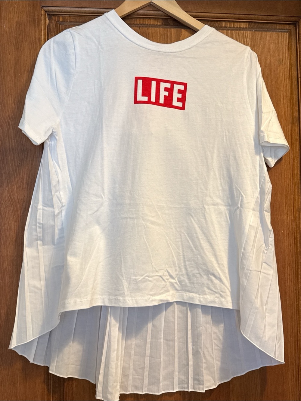 Zara White Short Sleeve Tee with Red LIFE Patch